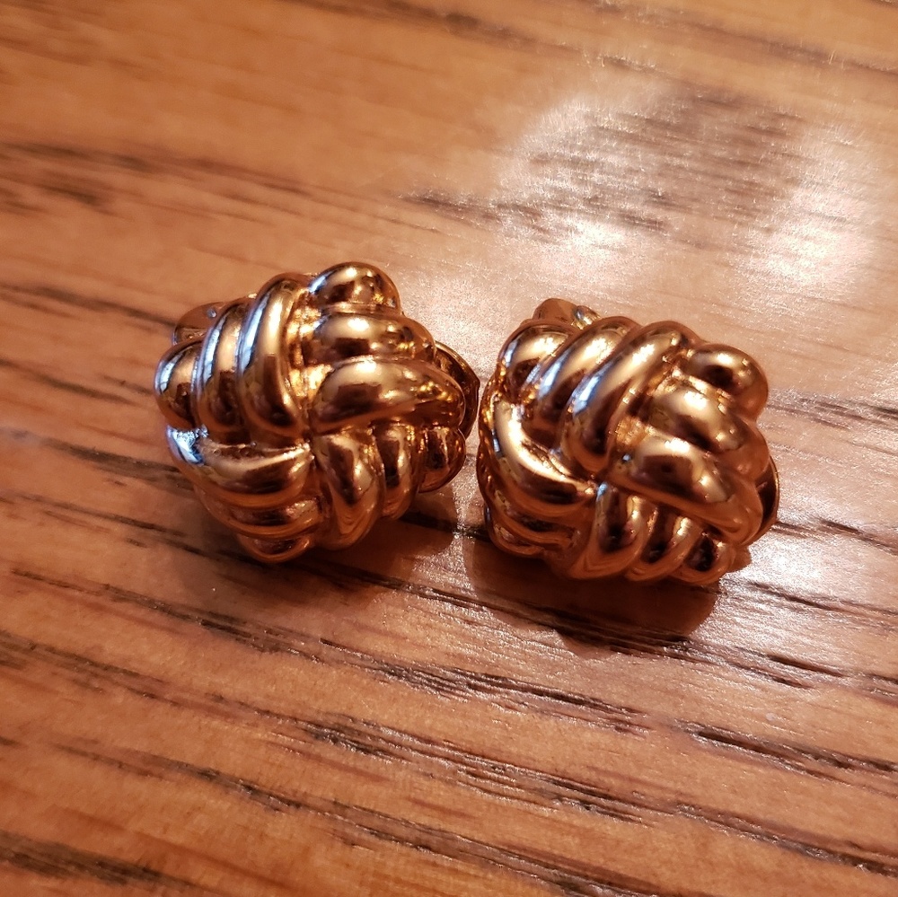 Monet Gold Knotted Clip On Earrings (Vintage)